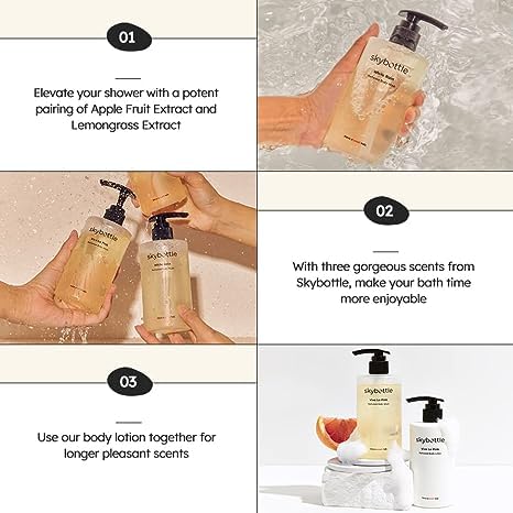 skybottle Daily body care routine combo Refreshing body wash shower gel Moisturizing body lotion for dry skin Perfumed with White Rose Lilac Scent for Women &amp Men 10.1Fl.Oz