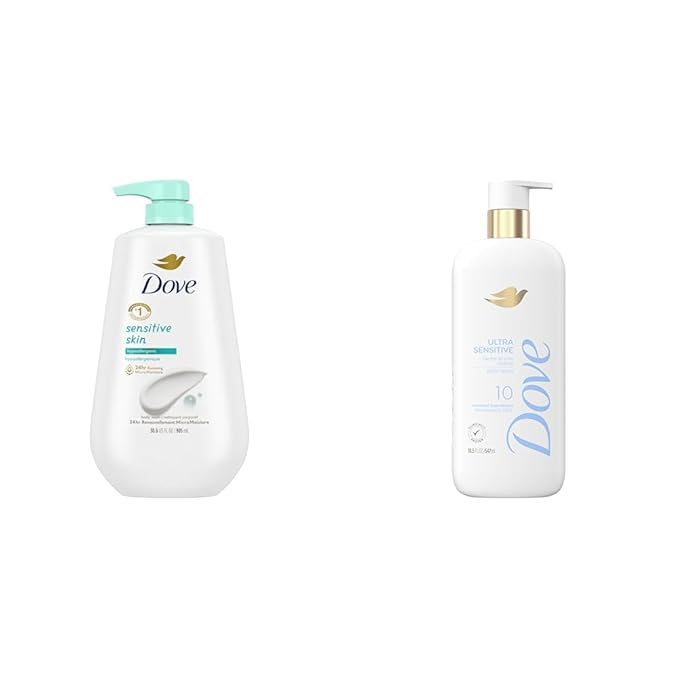 Dove Body Wash Sensitive Skin Hypoallergenic 30.6oz Fragrance Free Body Wash Ultra Sensitive 18.5oz Bundle