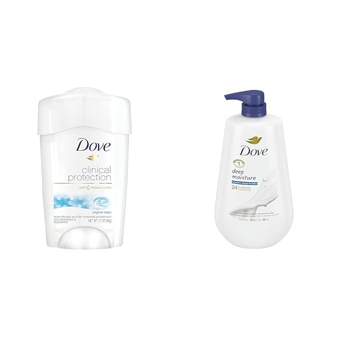 Dove Clinical Protection Antiperspirant Deodorant For Sweat and Odor Protection Original &amp Body Wash with Pump Deep Moisture For Dry Skin Moisturizing Skin Cleanser with 24hr Renewing