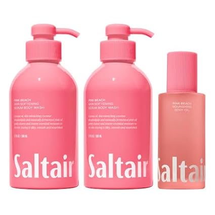Saltair Body Oil and 2-Pack Body Wash Set – Moisturizing Cleanser and After-Shower Skincare Duo – Pink Beach Scent