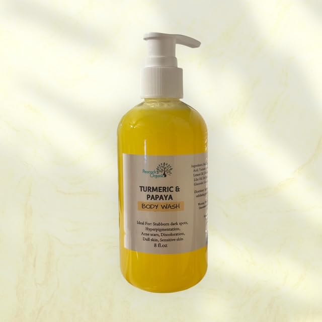Turmeric Kojic Acid Body Wash with Papaya Extract – Brightening Body Cleanser for Uneven Skin Tone &amp Dark Spots Hydrating Shower Gel with Shea Butter &amp Aloe for Smooth Radiant Skin - 8oz