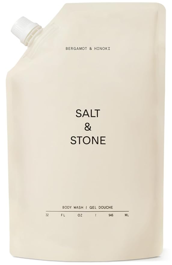 Salt &amp Stone Body Wash with Antioxidants for Deep Moisture | For Women &amp Men Sulfate Paraben &amp Dye Free Leaving Skin Soft and Hydrated | Bergamot &amp Hinoki Refill 32 fl oz