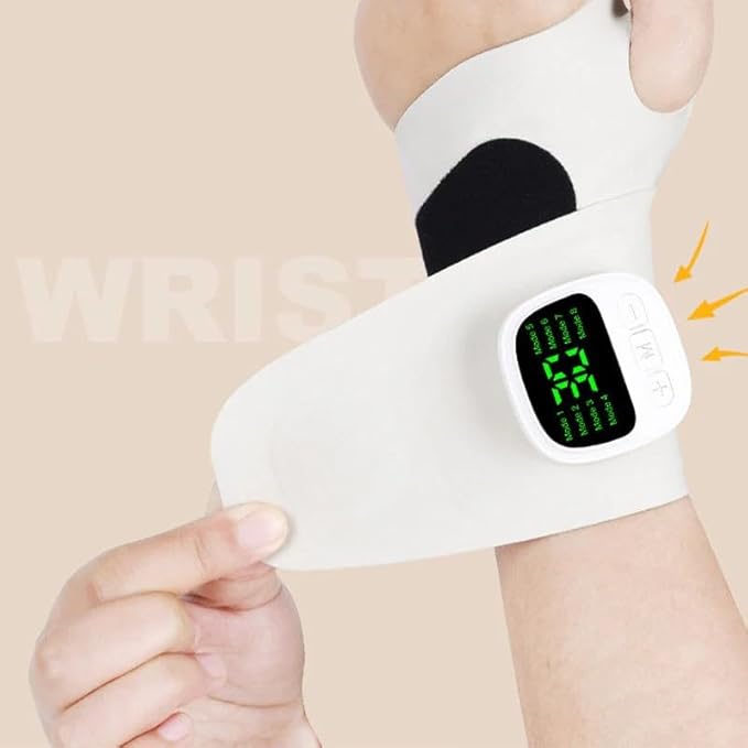 Rechargeable Adjustable Electric Wrist Massager Ergonomic 360° Support Portable Cordless Hand Heating Pad with 8 Modes 30 Intensity Levels for Hand Pain Relief Magnetic Detachable Host (White)