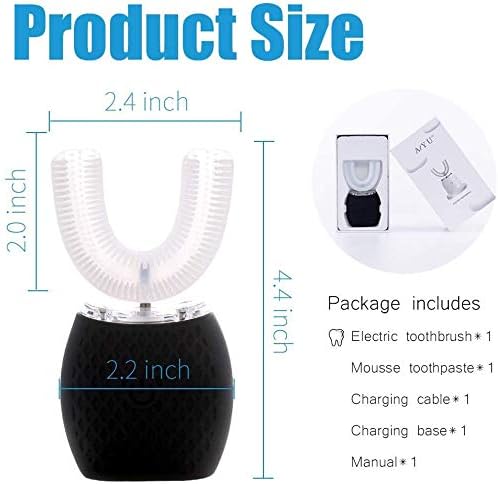 Ultrasonic U-Shaped Toothbrush for Adults 360 Electric Sonic Toothbrush with Automatic Timer and Wireless Charging - Black (One Size)