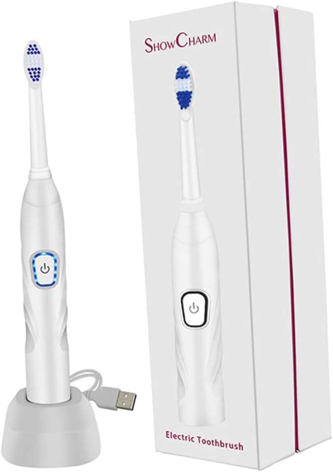 Ciieeo Electric Toothbrush USB Charging Vibration Sonic Toothbrush with Soft Bristles Waterproof for Home Use White