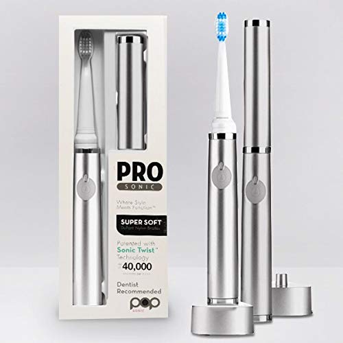Pop Sonic The Ultimate Pro Toothbrush (Silver) | Rechargeable Tooth Brush w/Up to 40000 Brush Strokes/Minute - Long-Lasting Dupont Nylon Bristles - for Teens &amp Adults w/Quadrant Pacer &amp Timer