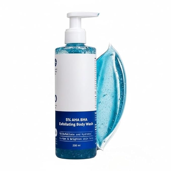 5% AHA BHA Exfoliating Body Wash 250ml | For Body Acne Skin De-Tan | Infused with 3% Lactic Acid 1% Salicylic Acid 1% Glycolic Acid | Non-Drying Paraben Free.