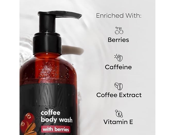 NS Coffee Body Wash with Berries | De-Tan &amp Deep Cleansing Shower Gel | Enriched with Vitamin C &amp in Energizing Fruity Berry Aroma | Suitable for All Skin Types | For Men &amp Women (200ml)
