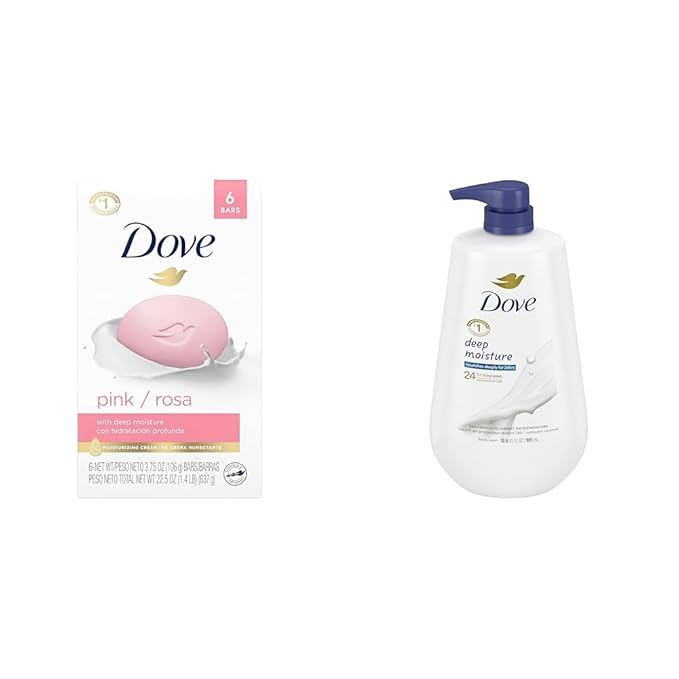 Dove Beauty Bar Gentle Skin Cleanser Pink 6 Bars Moisturizing for Soft Care More Than Soap 3.75 oz &amp Body Wash with Pump Deep Moisture For Dry Skin Moisturizing Skin Cleanser 30.6 oz