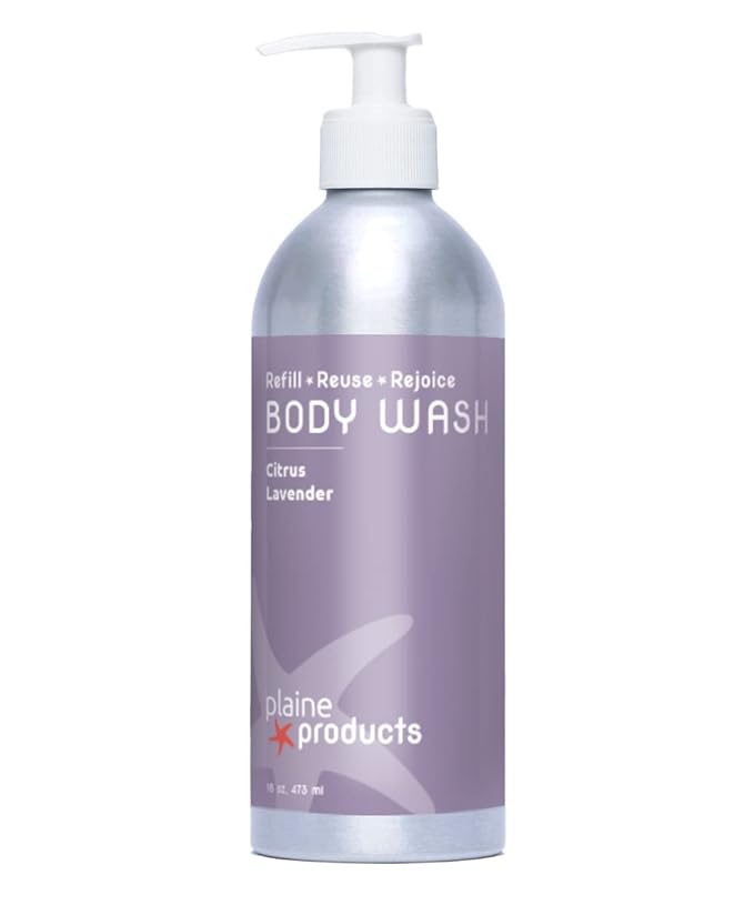 Plaine Products Eco-Friendly Body Wash - Citrus Lavender - Sulfate/Paraben/Phthalate Free 16oz (Refillable Aluminum Bottle with Pump)