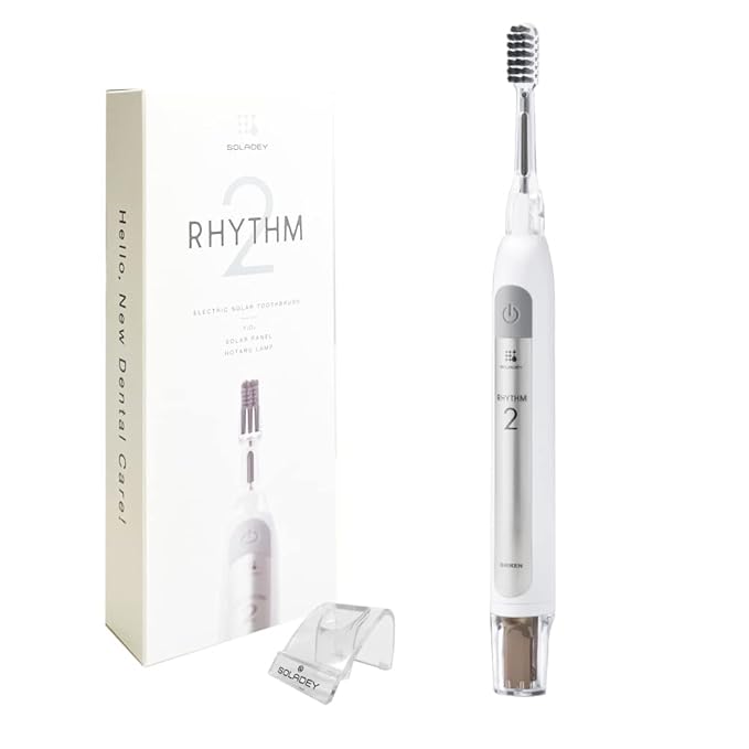 Soladey SoladeyRhythm2 Ionic Power Electric Toothbrush Solar Panels and TiO2 Semiconductor (Snow White) Ready to use Ionic Toothbrush