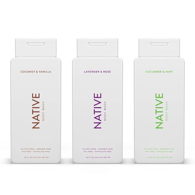 Native Body Wash Contains Naturally Derived Ingredients | for Women &amp Men Sulfate Paraben &amp Dye Free Leaving Skin Soft &amp Hydrated |Coconut &amp Vanilla Lavender Rose &amp Cucumber M