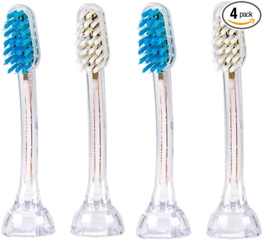 Emmi-dent Metallic/Professional 2-Pin Bristle-Head Attachments - Electric Toothbrush Replacement Heads. Cleans with Ultrasound Waves (Regular 4 Pack)