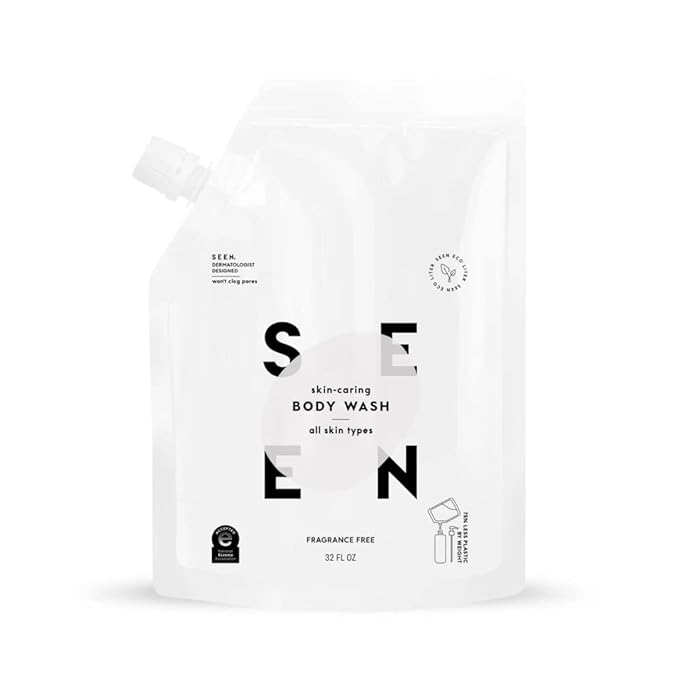 SEEN Body Wash Eco-Refill Fragrance Free - Non-Comedogenic &amp Non-Irritating Body Wash- Dermatologist-Developed - Safe for Sensitive Eczema &amp Acne Prone Skin