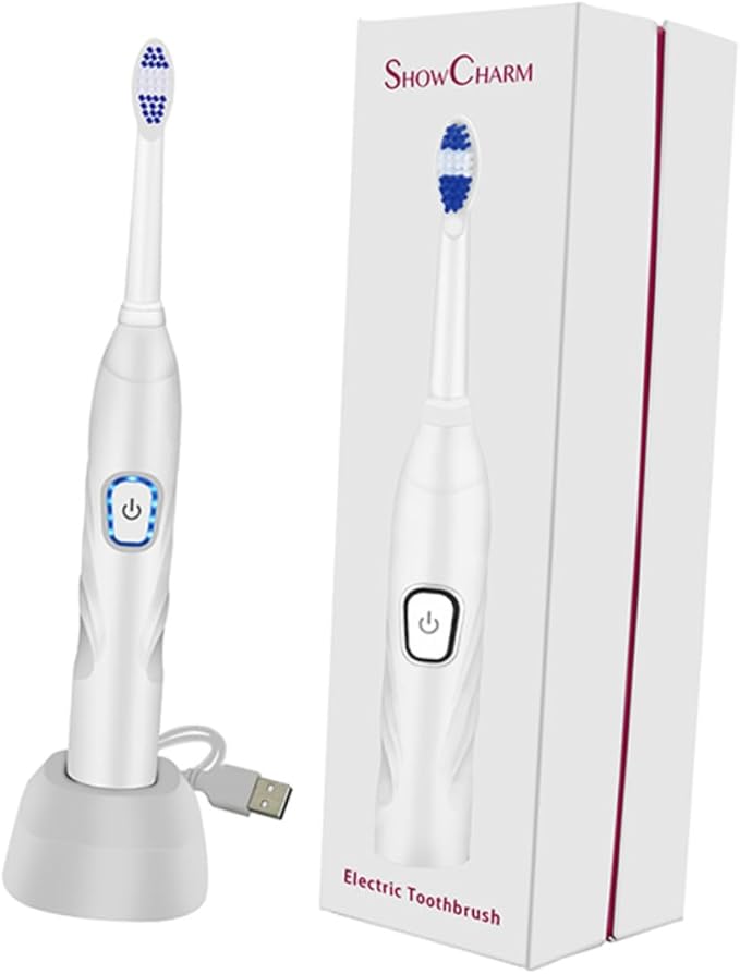 Veemoon Electric Toothbrush for USB Charging Sonic Vibration Bristle Toothbrush White Set Suitable for Boys and Home Oral Care