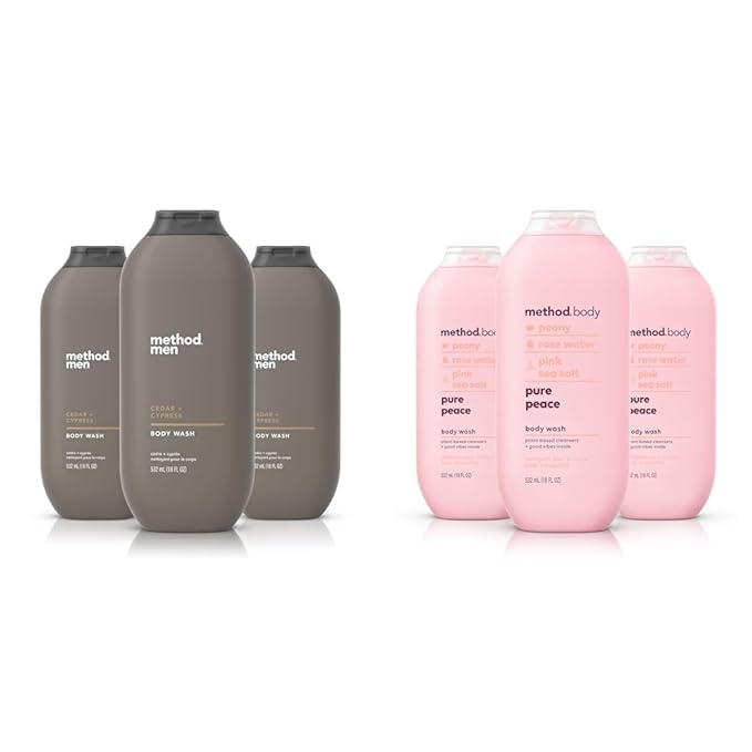 Method Men Body Wash Cedar + Cypress Paraben and Phthalate Free 18 FL Oz (Pack of 3) &amp Body Wash Pure Peace Paraben and Phthalate Free 18 oz (Pack of 3)Detoxifying