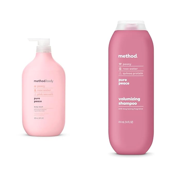 Method Body Wash (28 oz) and Shampoo (14 oz) Pure Peace Paraben-Free Peony Rose Water Pink Sea Salt