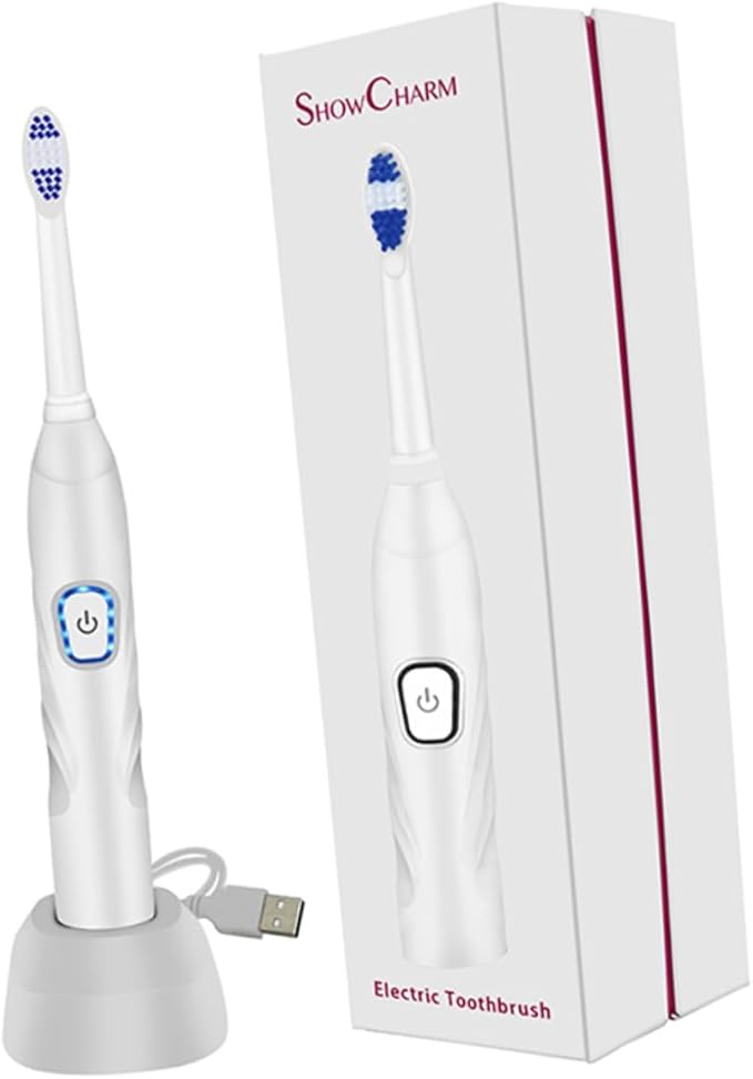 VICASKY Electric Toothbrush Sonic Vibration USB Charging Bristle Toothbrush Waterproof for Home Use White