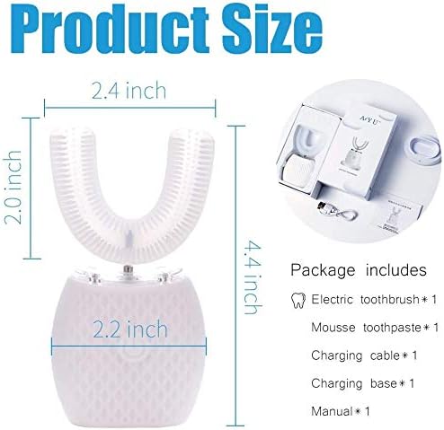 Maybuy Ultrasonic Automatic Toothbrush Ultrasonic U-Shaped Toothbrushes for Adult 360° Electric Sonic Toothbrushes with Automatic Timer Wireless Charging Teethbrush Kit for Travel Or Home (White)
