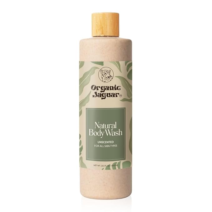 Organic Jaguar Natural Body Wash with Aloe Vera Gel and Shea Butter Bath and Shower Soap Cleanser for Body Care Leaves Skin Soft &amp Hydrated Unscented Sulfate and Paraben Free 13.5 fl oz