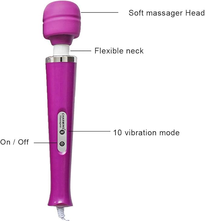 CHARMING 10 Speeds Wired Powerful Handheld Massager with Strong Vibrations Personal Therapy Massager for Sports Recovery Muscle Aches Body Pain (Purple)