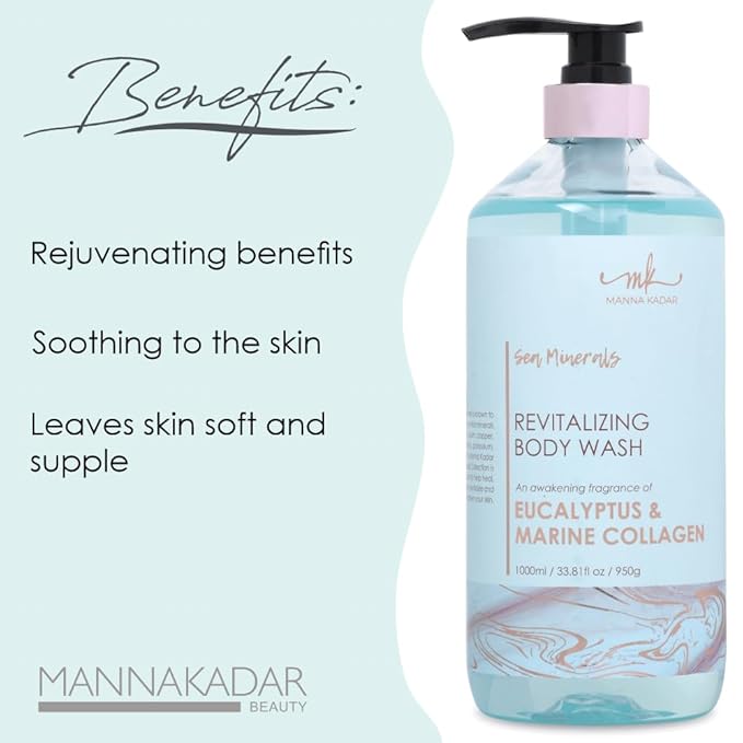 Manna Kadar Beauty Dead Sea Minerals Revitalizing Body Wash Eucalyptus &amp Marine Collagen - Clean Soothe Revitalizes Rejuvenates Skin Shower Gel