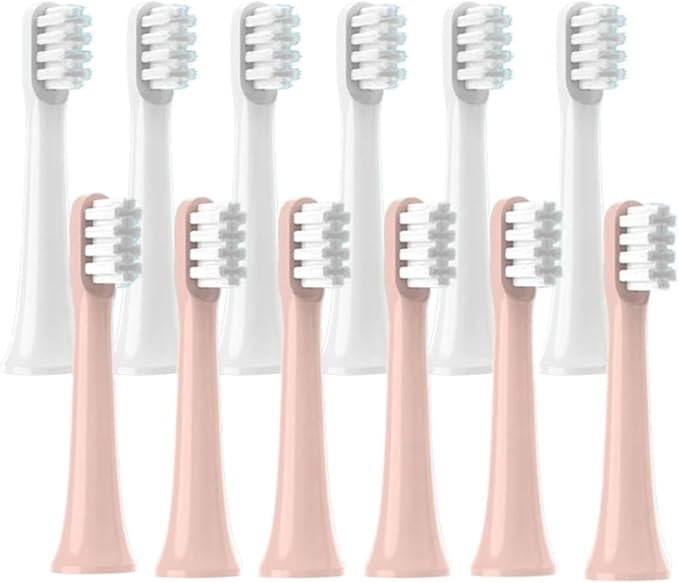 12 PCS Compatible for T100 Brush Heads Replaceable Sonic Toothbrush Soft Bristle Clean Nozzles(6White6Pink)