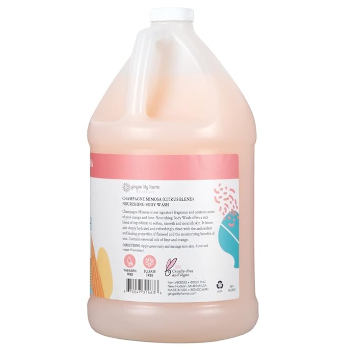 Ginger Lily Farms Botanicals Nourishing Body Wash Champagne Mimosa 100% Vegan &amp Cruelty-Free Citrus Blend Scent 1 Gallon Refill (Pack of 4)