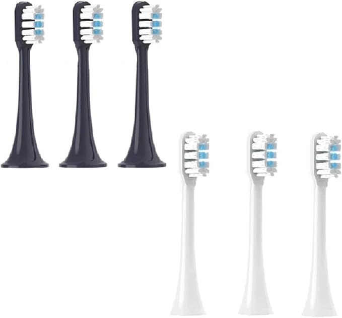 Replaceable Brush HeadsCompatible for XIAOMI MIJIA T301 T302 Soft Clean Bristle White Blue Nozzles(3 White 3 Blue)