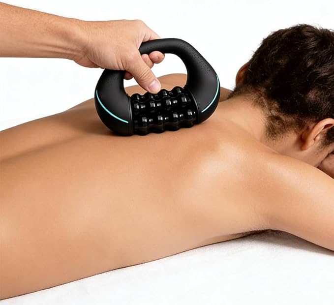 Electric Deep Tissue Massager 3-Speed Rolling Percussive Muscle Roller with Hands-Free Base - Rechargeable Portable Massage for Legs Back Shoulders - Recovery Tool for Athletes &amp Runners