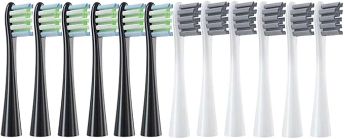 12PCS Replacement Brush Heads Compatible for Oclean X/X PRO/ Z1/ F1/ One/Air 2 /SE Sonic Electric Toothbrush Soft Bristle Nozzles(6Black6Gray)