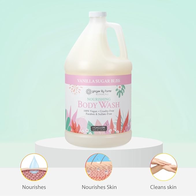 Ginger Lily Farms Botanicals Nourishing Body Wash 100% Vegan &amp Cruelty-Free Vanilla Sugar Bliss Scent 1 Gallon (Pack of 4)