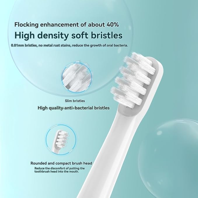 Adaptive Electric Toothbrush Head Compatible for MijiaSonic T100 Replacement Brush Head MES603 Soft Bristle Universal(T100-WH-6Pcs)