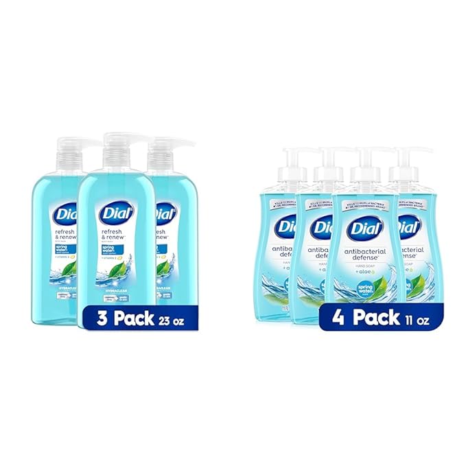 Dial Body Wash Spring Water Pack of 3 and Antibacterial Hand Soap Spring Water Pack of 4 Bundle