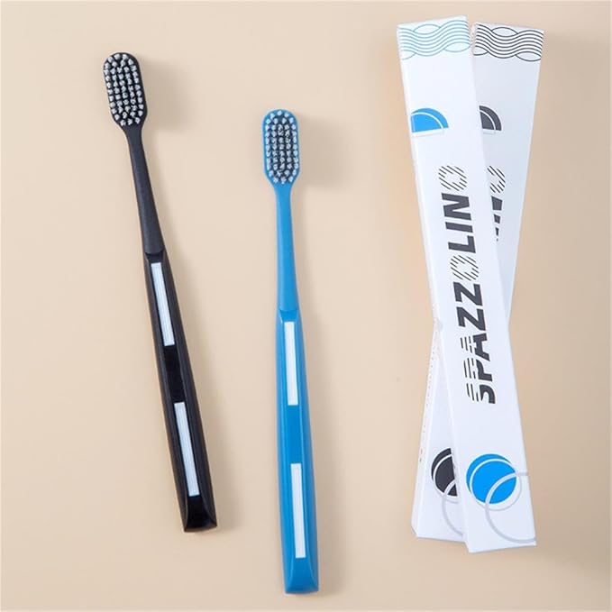 Adult Manual Medium Hard-bristled Toothbrushes with Cover Wide Head Medium SizeHard Blue and Black Toothbrush 10 Count (1 Pack)