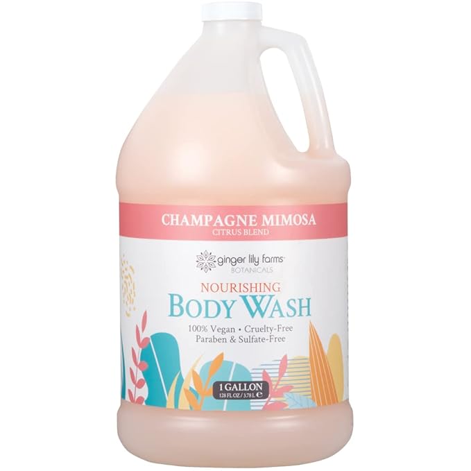 Ginger Lily Farms Botanicals Nourishing Body Wash Champagne Mimosa 100% Vegan &amp Cruelty-Free Citrus Blend Scent 1 Gallon Refill (Pack of 4)
