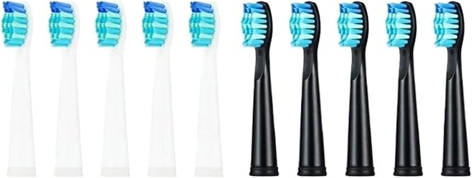 10Pcs Electric Toothbrush Replacement Heads Compatible for FW 910/507/958/515/949/575/551(5 Black 5 White)