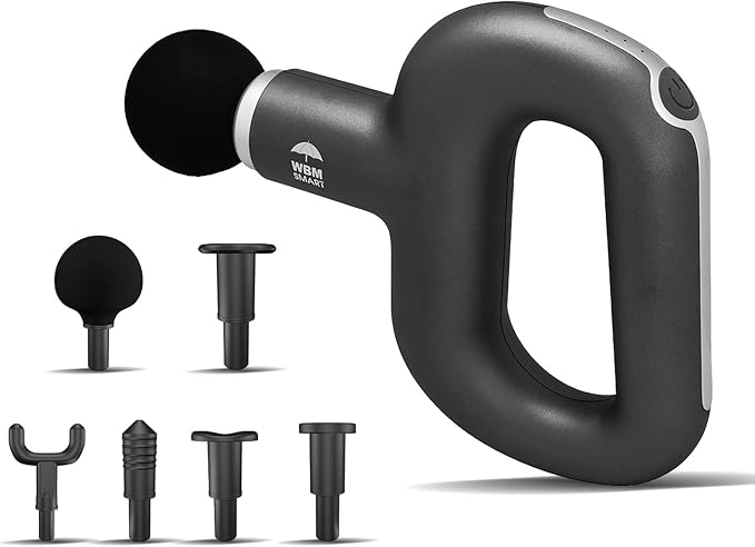 WBM Smart Massage Gun Deep Tissue Percussion Muscle Massager for Pain ReliefElectric Body Massager Sports Drill Portable Super Quiet Brushless Motor (Silver)