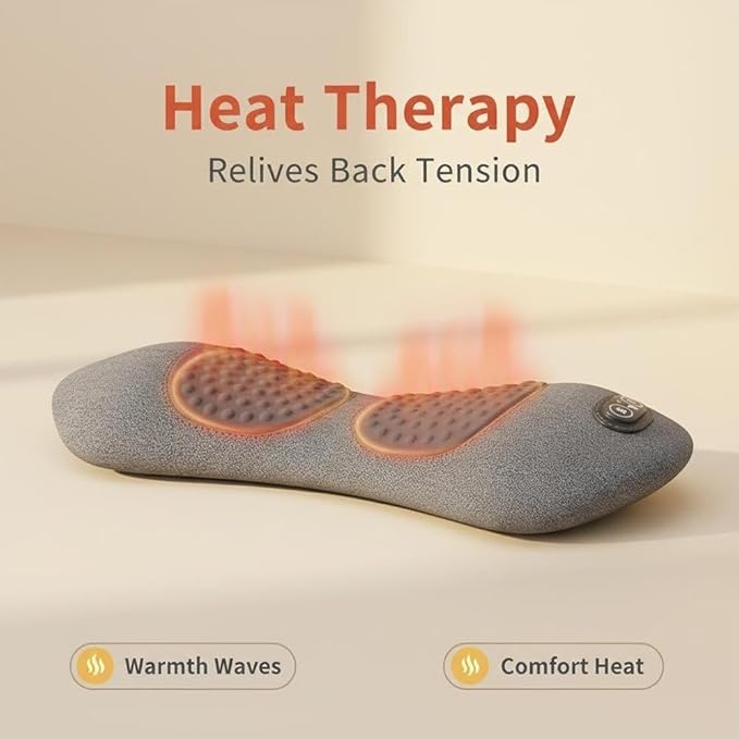 3-in-1 Electric Back Massager with Vibration &amp Traction: Smooth Spine Triple Fusion Back Massager Pillow - Stress Relief for Home Office and Travel (Light Gray)