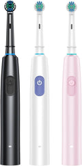 2pcs Rechargeable Rotating Toothbrush - Adult Timer 6 Mode USB Charger with Replacement Heads Set(2002black Pink)