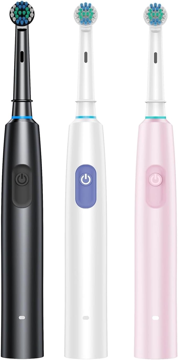 2pcs Rechargeable Rotating Toothbrush - Adult Timer 6 Mode USB Charger with Replacement Heads Set(2002 White Pink)