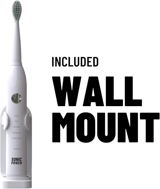 Electric Toothbrush Kit Ultra Portable &amp Lightweight with 5 Cleaning Modes 1 Year Supply of Brush Heads Rechargeable Battery Mirror Mount &amp Travel Cap Included (White)