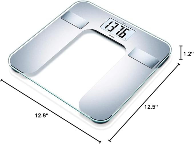 Beurer Body Fat Analyzer BMI Multi-User &amp Recognition Digital Bathroom Weight Scale XL Display BF130 Silver