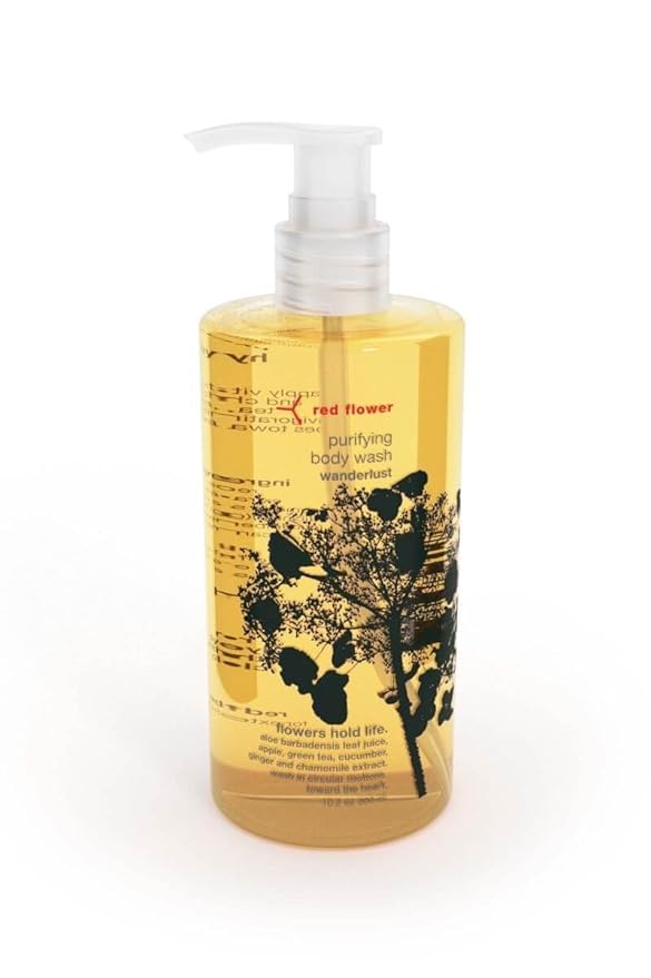 Red Flower Wanderlust Purifying Body Wash – Cleanse &amp Hydrate Botanical Shower Gel with Organic Fruit &amp Leaf Extracts for Hydrated Radiant Skin (10 oz)