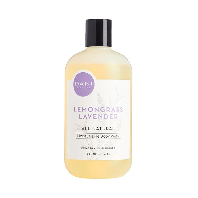 DANI Naturals Moisturizing Body Wash - Calming Lemongrass Lavender Scent with Organic Aloe Vera &amp Natural Glycerin - Paraben Sulfate &amp Phthalate-Free Shower Gel - 12 oz Bottle Vegan &amp C