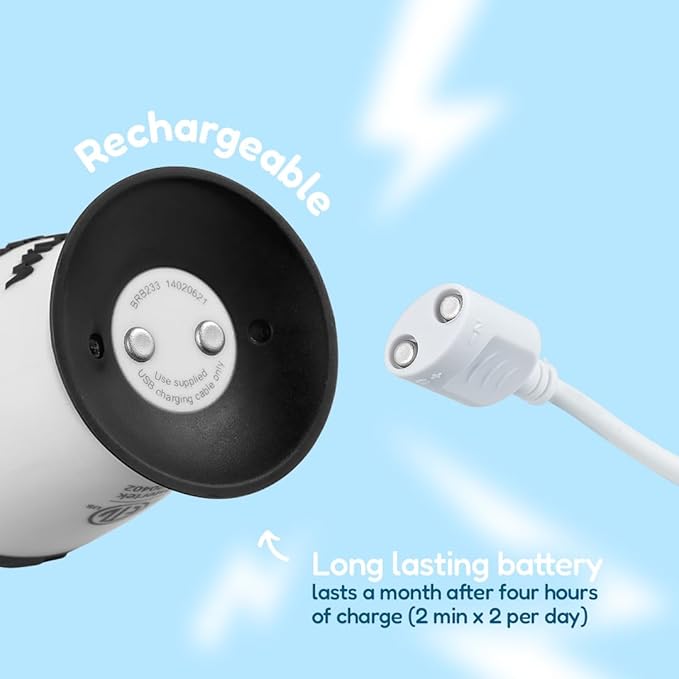 BrushBaby - WildOnes - Kids Rechargeable Electric Toothbrush Ages 0-10 - Penguin Design with Flashing Lights - DeepClean Bristles for Superior Cleaning - 2 Replacement Brush Heads 1 USB Cable