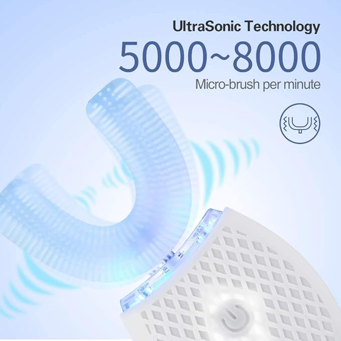 U-Shaped Automatic Ultrasonic Toothbrush 360° Electric Toothbrush for Adults for Teeth Whitening Rechargeable Ultrasonic Tooth Brush for Travel Home Dual-use (White 1)