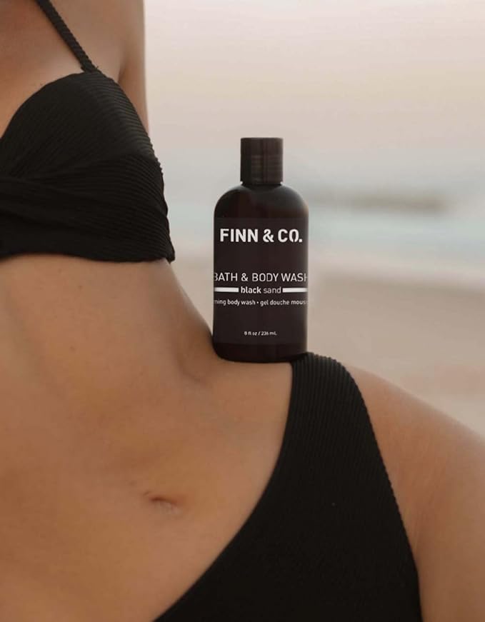 FINN &amp CO. Black Sand Body Wash and Body Oil Bundle - Moisturizing Skincare Set with Beach Inspired Scent - Lightweight Paraben &amp Cruelty Free - Gentle Nourishing Formula for Men &amp Women