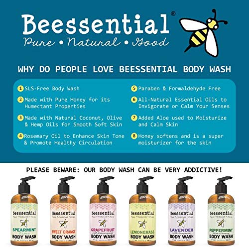 Beessential Natural Body Wash Lavender Sulfate-Free Bath and Shower Gel with Essential Oils for Men &amp Women 16 oz
