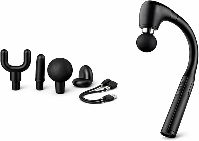 Deep Tissue Massage Gun with Long Handle – 12mm Percussion Massager for Back and Neck 4 Massage Heads Adjustable Speeds Ergonomic Handheld Design